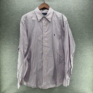 POLO RALPH LAUREN CLASSIC FIT - Men's Striped Pink/Blue Stripe Dress Shirt 17